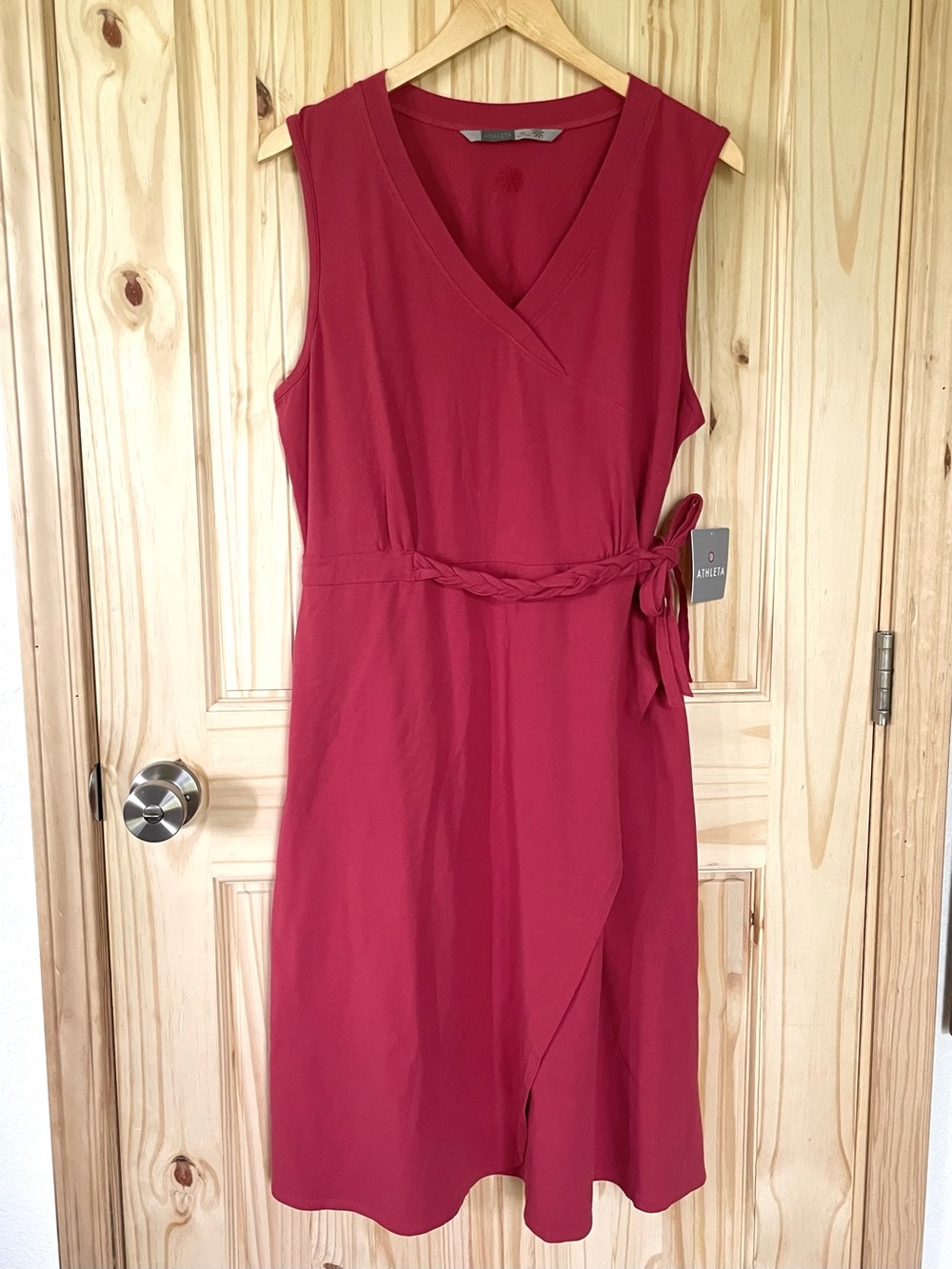NWT Athleta Faux Wrap Dress Fit Flare Women Size XL‎ Tall Braided Belt
